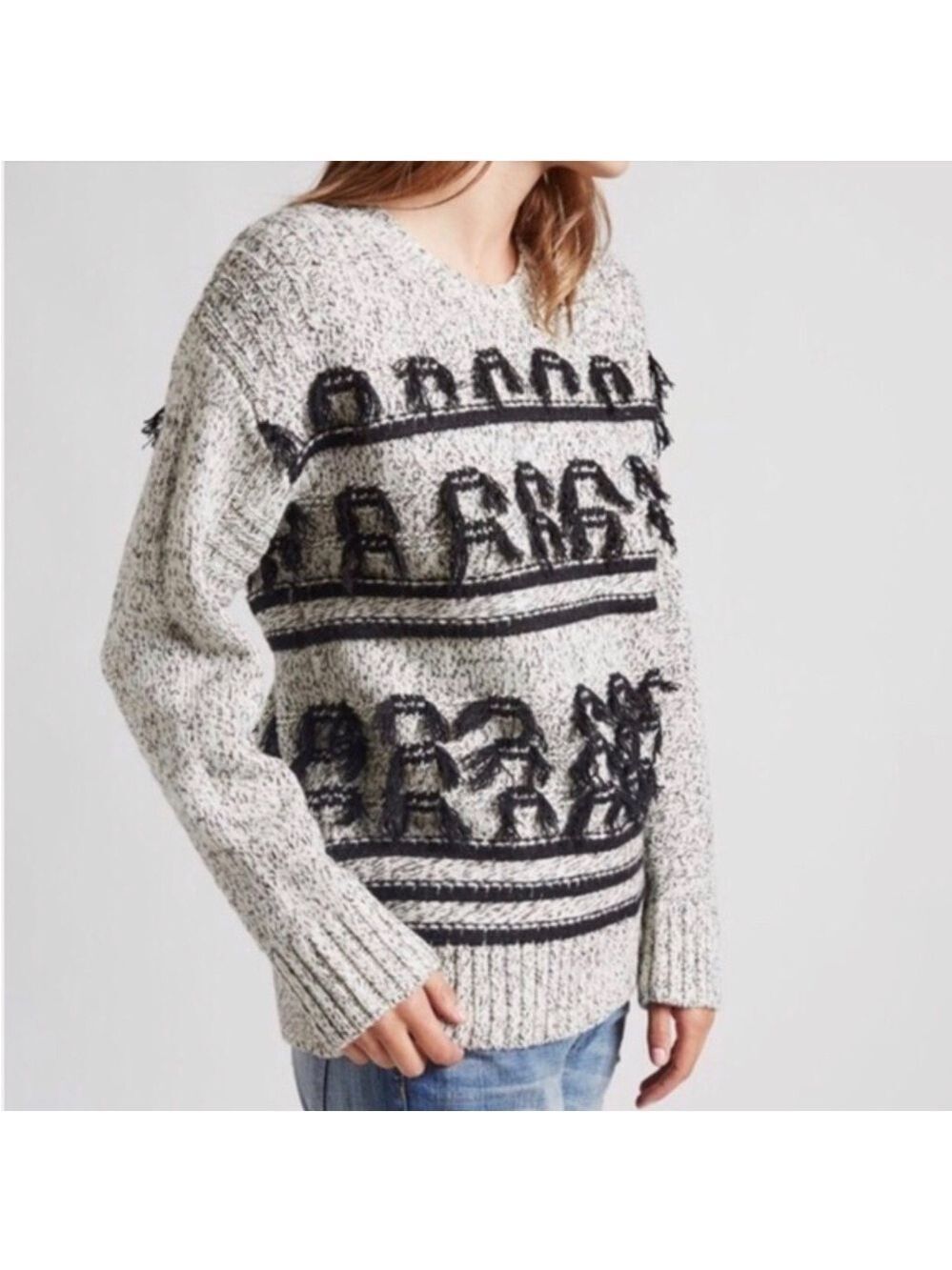 NWT Current Elliott jacquard fringe sweater SZ M